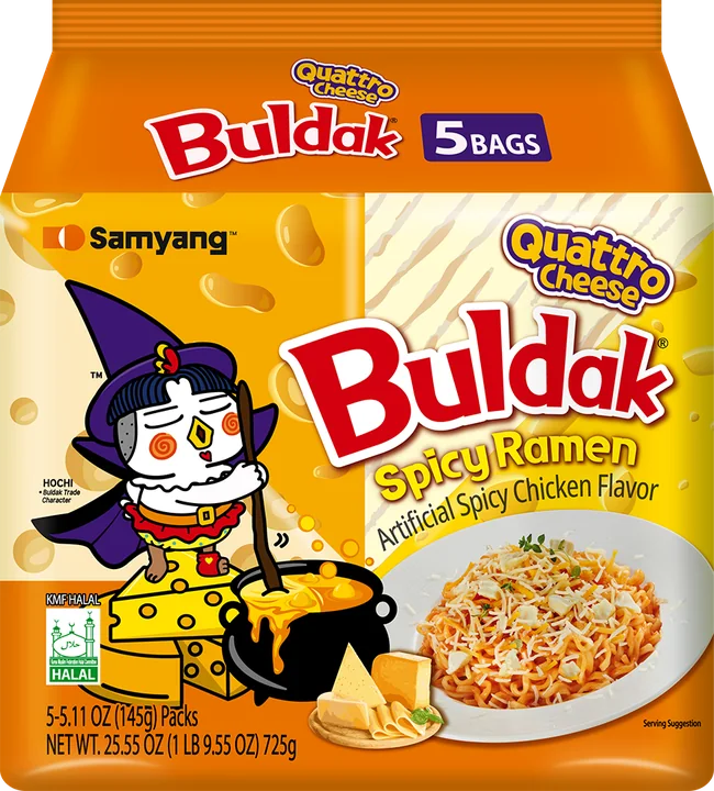 Samyang Noodles Quattero Cheese, 8 × 5 × 145 g