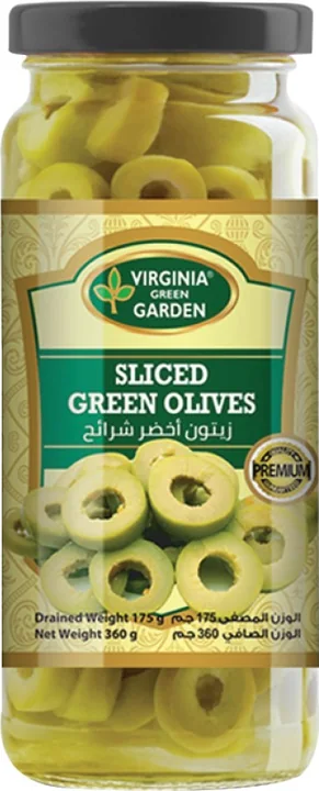 Virginia Green Garden Sliced Green Olives - Glass Jar, 12 × 340 g